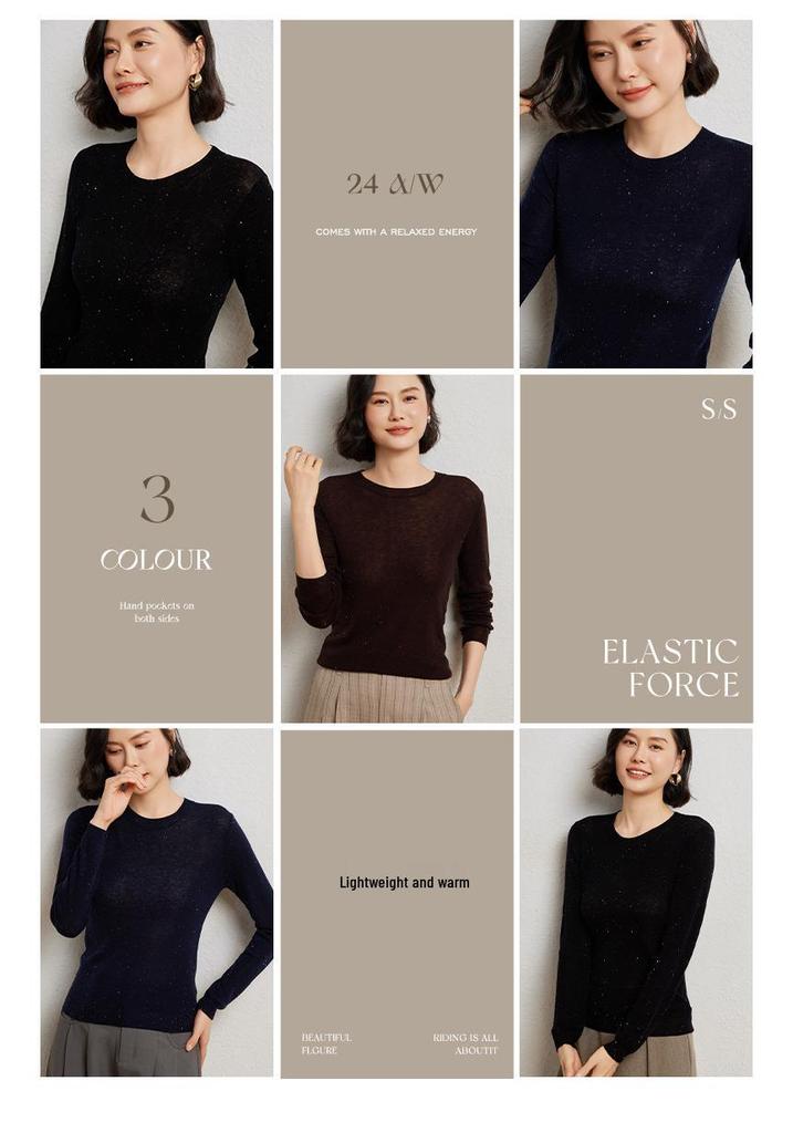 Women's Stylish Slim-Fit Cashmere Sweater with Sequin Inner Layer
