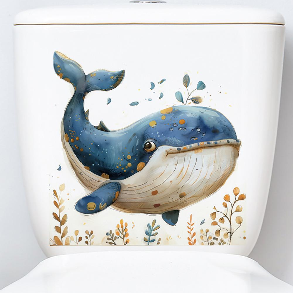 Cartoon Ocean Whale Waterproof Self Adhesive Wall Sticker for Bedroom Background Bathroom Toilet Home Decor