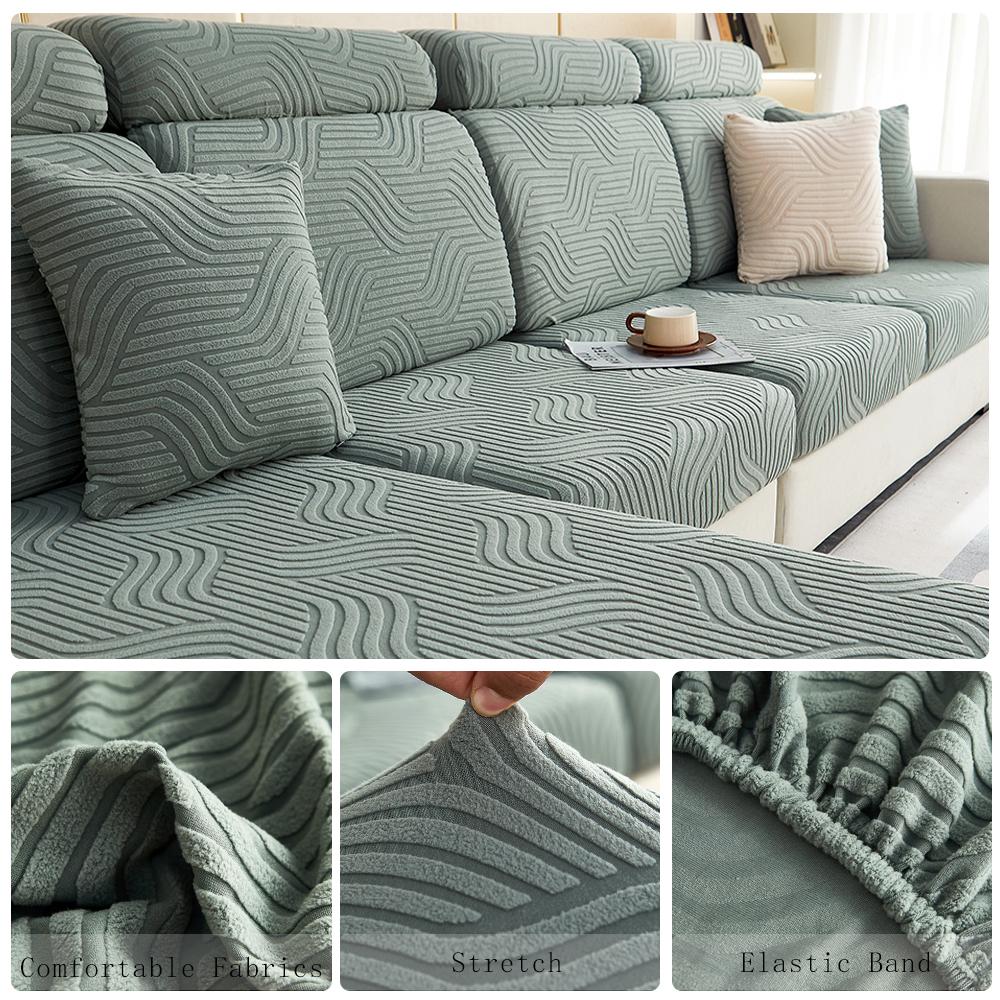 Jacquard Sofa Furniture Seat Cushion Protective Covers Stretchy Soild Colour Anti -Dirty L -Shaped Couch Covers Removable Sofa Slipcover Home Office