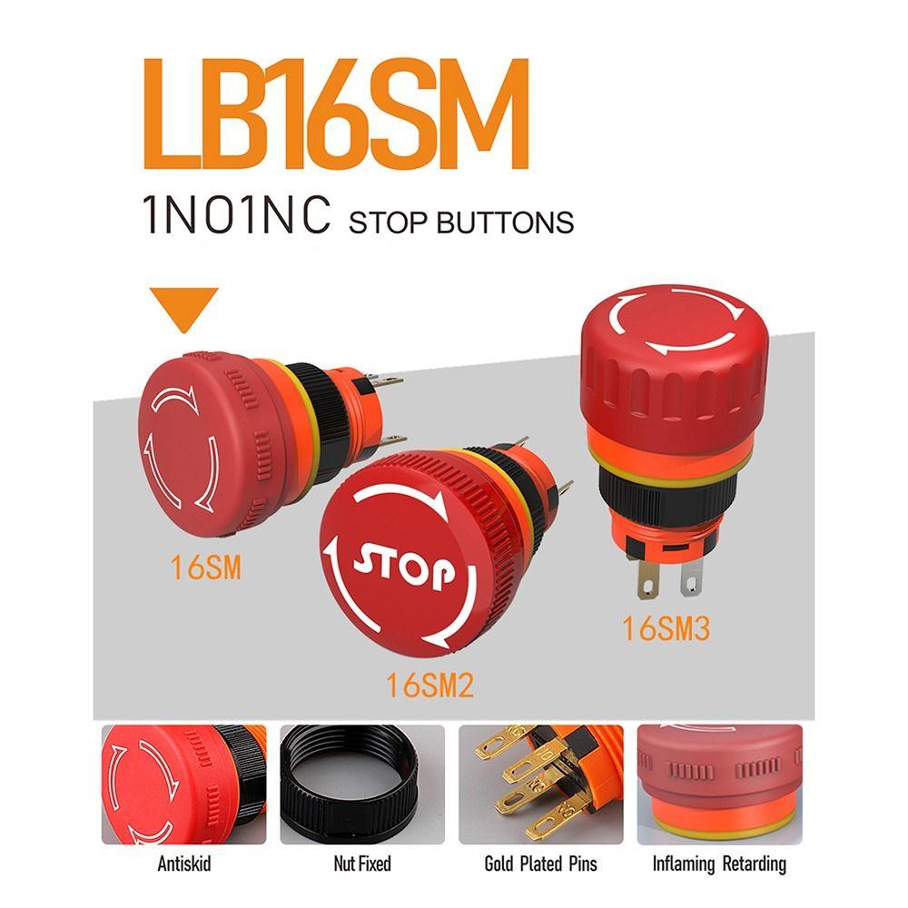 1Pcs Plastic Mushroom Emergency Stop Switch 16mm Mushroom Stop Button for Emergency Stop Control