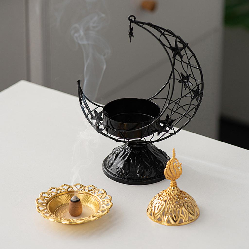 Stylish Moon Shaped Incense Holder Eid Metal Censer Iron Aromatherapy Fragrance Diffuser for Home Offices Decoration