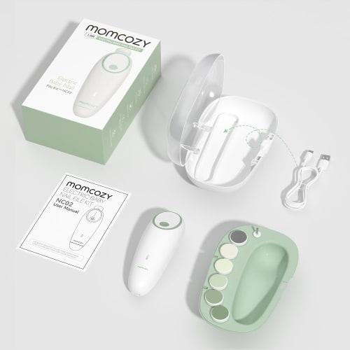 Momcosy Baby Electric Nail File, Gentle Baby Electric Nail Trimmer, Baby Nail Clipper with Night Light, 7 Grinding Head Replacement Pads, Green