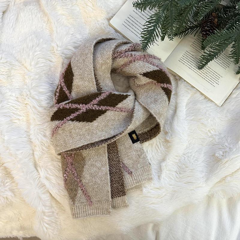 Christmas scarf autumn and winter versatile thickened warm retro rhombus plaid scarf scarf