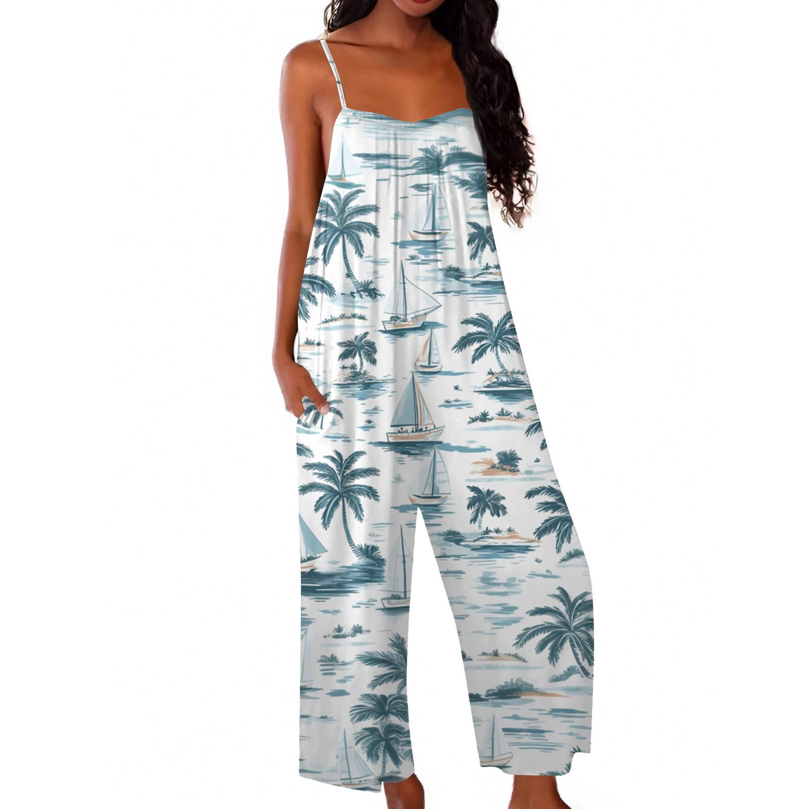 

Женский комбинезон с принтом, повседневный свободный комбинезон XL небесно-голубой