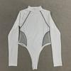 European and American Autumn and Winter Fashion Sexy Slim Fit Simple Street Mesh Semi High Neck Long Sleeved Jumpsuit