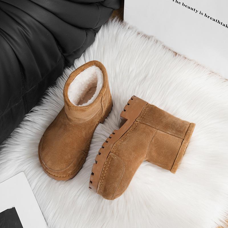 Wool Version~ Ugly Cute and Naive Big Head Snow Boots Women's Winter Thick-soled Medium Boots Thickened Velvet Warm Northeast Large Cotton Boots