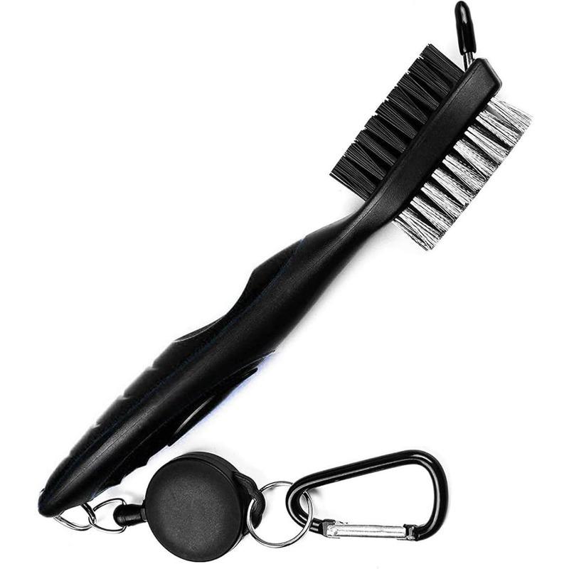 Golf Club Cleaning Brush and Groove Cleaner with Retractable Clip, Extends 2 ft Brass, Ergonomic Design, Easily Attaches to Golf Bag(Black)