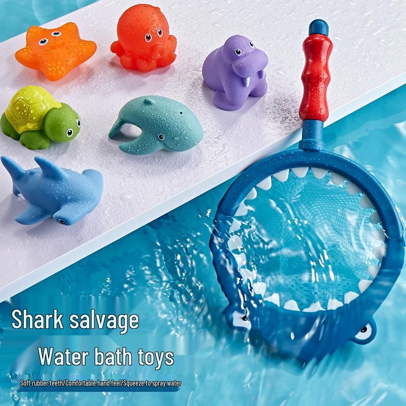 Cross-Border Baby Bath Toys Set: Turtle, Shark, and Animal Squeeze Toys with Water-Squirting and Floating Features.