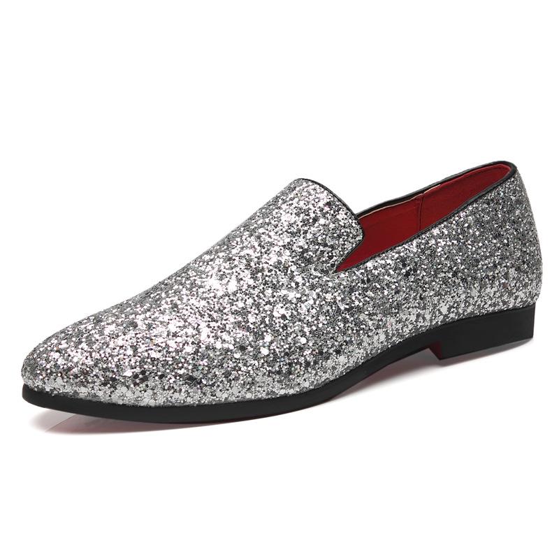 Men's Shoes Doudou Shoes British Fashion Pointed Leather Shoes Korean Version Sequins Personalized Men's Shoes Large Size Foreign Trade Shoes