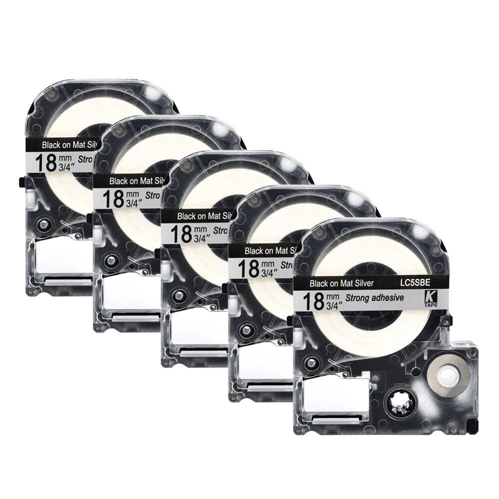 5 pachete de bandă de etichete Epson compatibilă multicoloră de 18 mm LC-5WBN / SS18KW SC18RW SD18K SC18YW pentru imprimanta Epson LW300 LW400 500 600