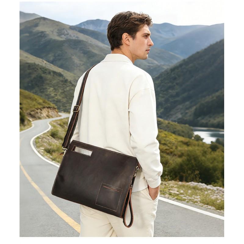 Crazy Horse Skin Men's Crossbody Bag Retro Simple Handheld Letter Package Business Travel Shoulder Men