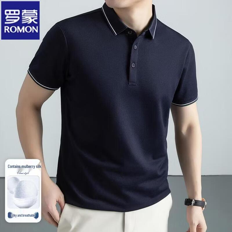 ROMON Men s Silk Blend Short Sleeve Polo Shirt 52