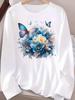 (Asian Size) Love Flower Style Casual Clothing Graphic Tee Women Autumn Winter Spring Fashion Top O-neck Print T Shirt Long Sleeve T-shirts