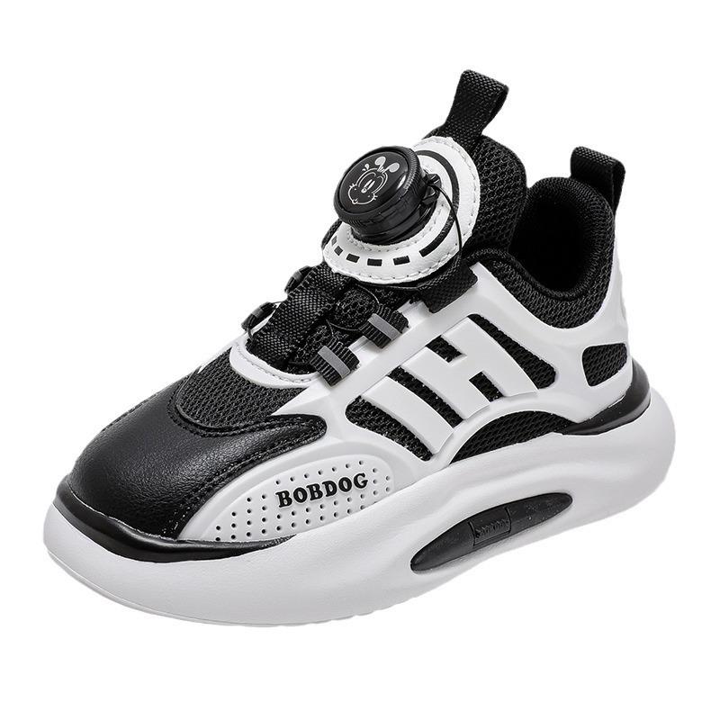 Babudou 2024 Spring Kids' Leather Sports Shoes with Rotating Button for Boys & Girls