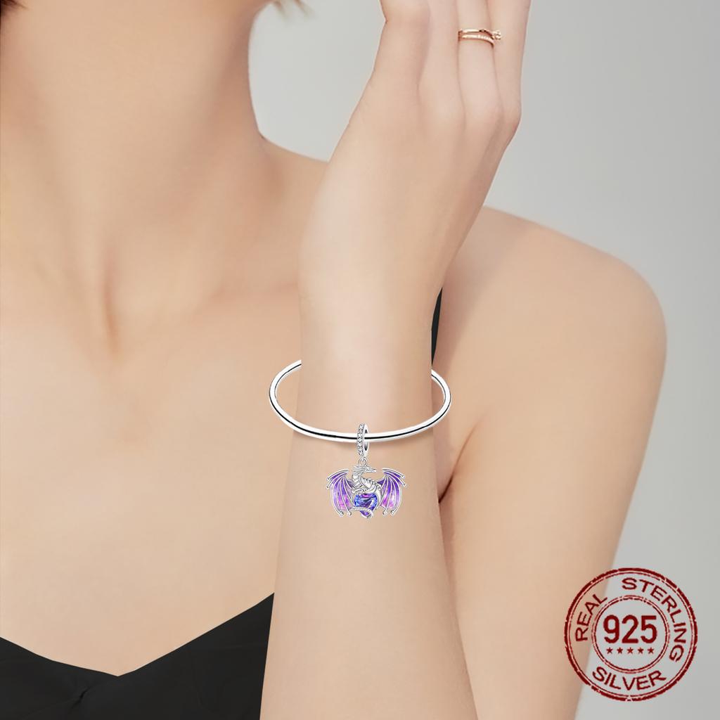 Koper Paarse Draak Vliegende Draak Hanger Bedel Compatibel Met Authentieke Bedel Kralen Bedels Armbanden Vrouwen Doe-Het-Zelf Sieraden Cadeau