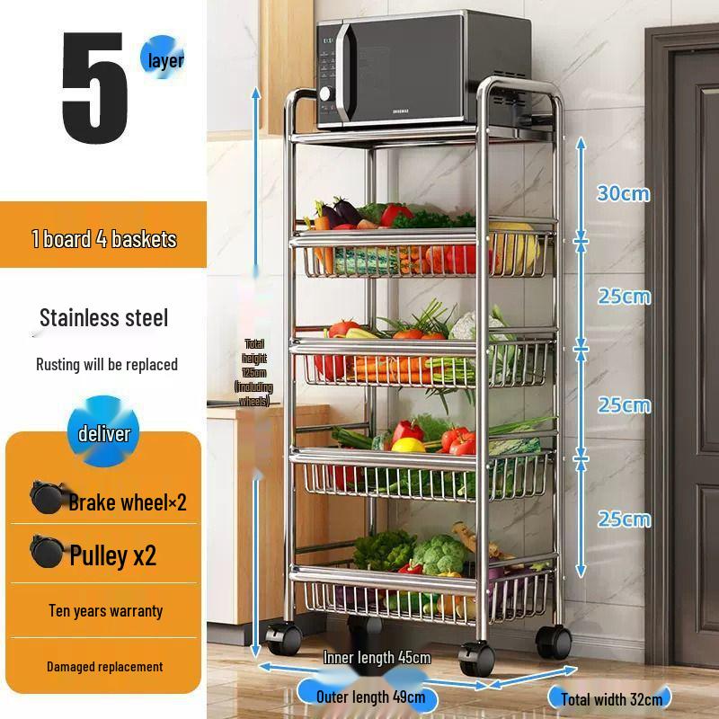 Stainless Steel Multi-Layer Kitchen Trolley for Fruits & Vegetables