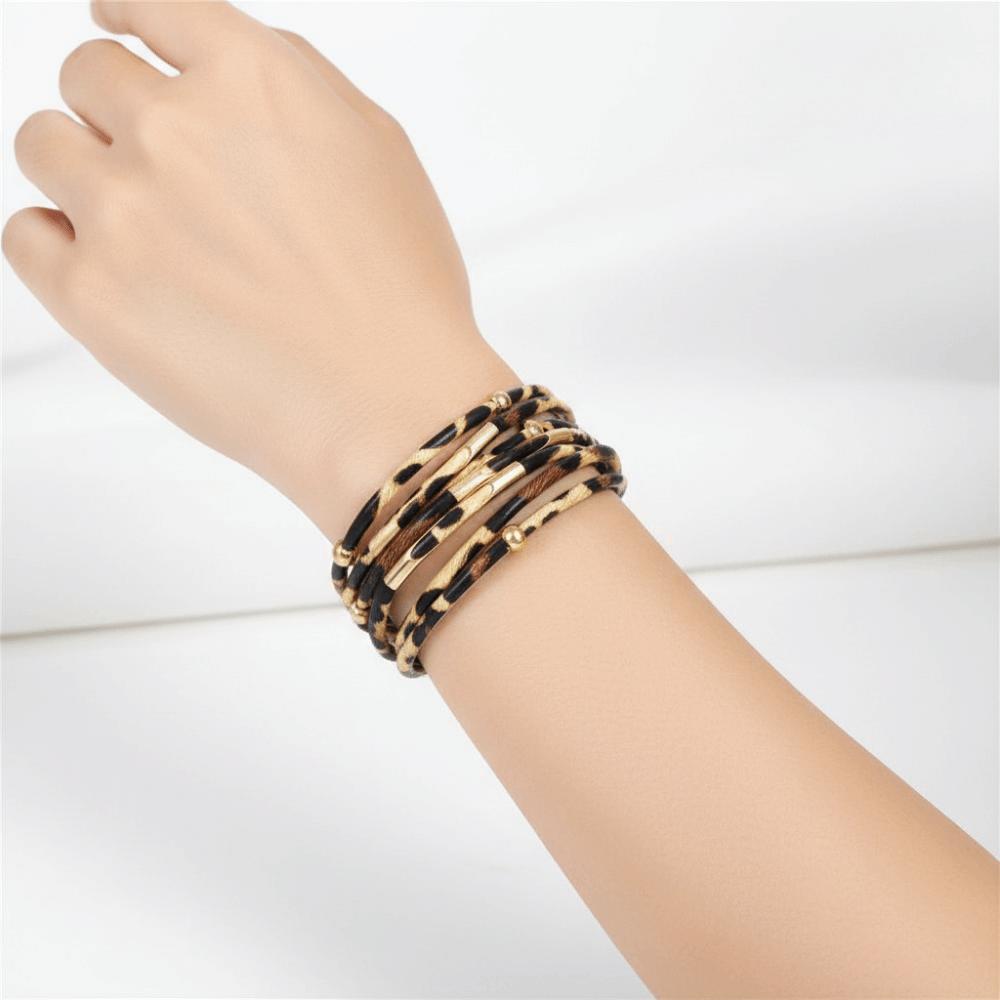 Wrap Style Magnetic Clasp Bracelet Multilayer Bracelets & Bangles Leopard Leather Bangle  Gift