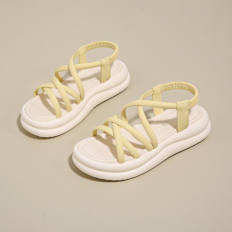 Platform Sandals Women's 2025 Summer New Outer Wear Soft Sole with Skirt Cross Strap Beach Shoes