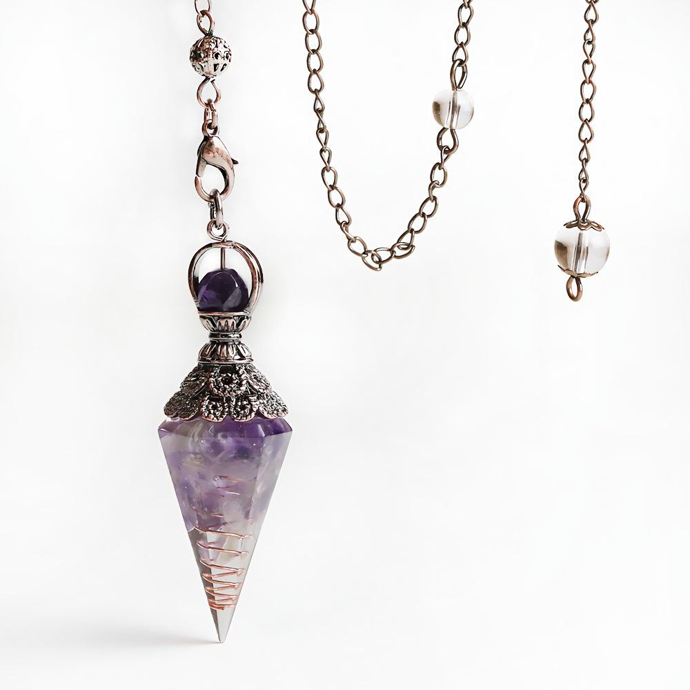 Amethyst Aquamarine Seven Chakra Resin Gemstone Pendant Hexagonal Cone Pendulum