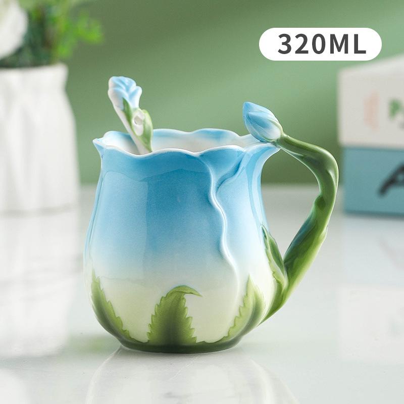 Ceramic Rose Coffee Cup Saucer Exquisite Butterfly Kettle Afternoon Camellia Flower Teacup Flower Decoration Milk Coffee Cup New