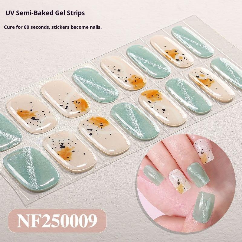 Új Csillámos Macskaszem Félig Kötött Gél Körömmatricák Gradiens Leopárdmintás Gél Körömművészeti Matricák