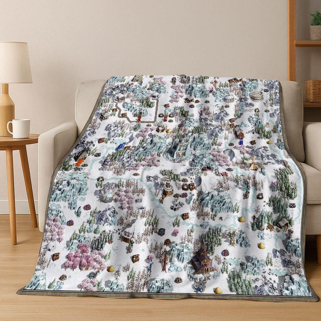 Retro Heroes of Might and Magic Map Games Art Flannel Blanket,Cozy Soft Throw Blanket for Home Bedroom Bed Sofa Cover Gift kids
