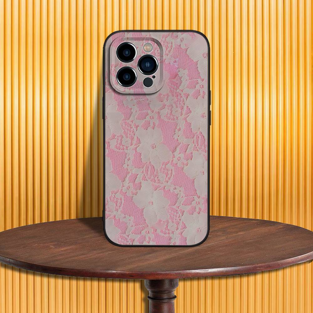 Lace Print Pattern Phone Case For iPhone 17,16,15,14,13,12,11,Pro,Max,Plus,X,XS,SE4,E,Mini,Soft Black Case