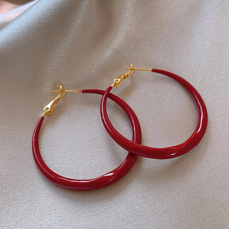 Silver Needle Red Drip Geometric Ear Cuffs - Retro Light Luxury Earrings for Women, Autumn/Winter Collection