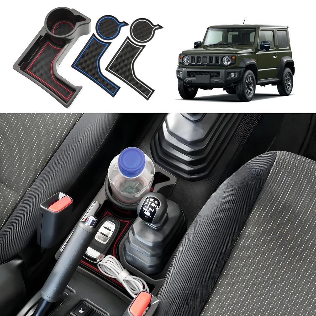 Coleya Console Center Storage Box for Suzuki Jimny ABS Material with Rubber Easy Car Accessories Tray, JB64S/JB74W (AT Models), 3-Color Mat, Non-Slip,