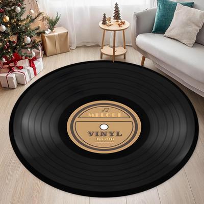 Vintage Vinyl Record Pattern Round Carpet Mat Rug Soft Non Slip Floor Mat for Living Room Bedroom Home Decoration Bedroom Rugs