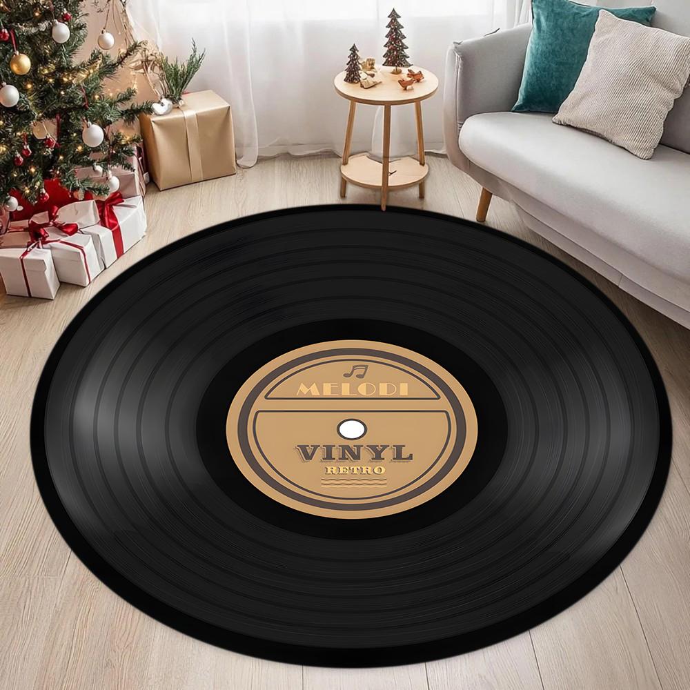 Vintage Vinyl Record Pattern Round Carpet Mat Rug Soft Non Slip Floor Mat for Living Room Bedroom Home Decoration Bedroom Rugs