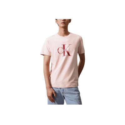 Ck Jeans Ss24 Casual Letter Overlay Round Neck Short Sleeve T-Shirt Unisex Tops Shell-Pink J320770-TF6