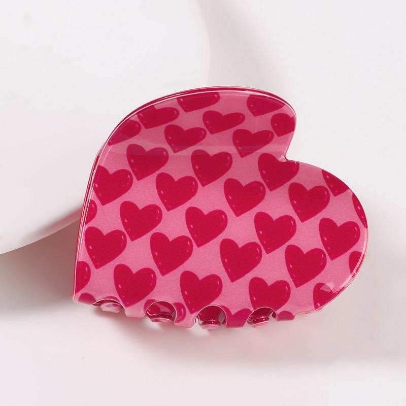 Valentine's Day & Party Heart Shape Fashion Hair Claw Clips Red Pink Heart Print Acetate/Acrylic Hair Clamps for Women