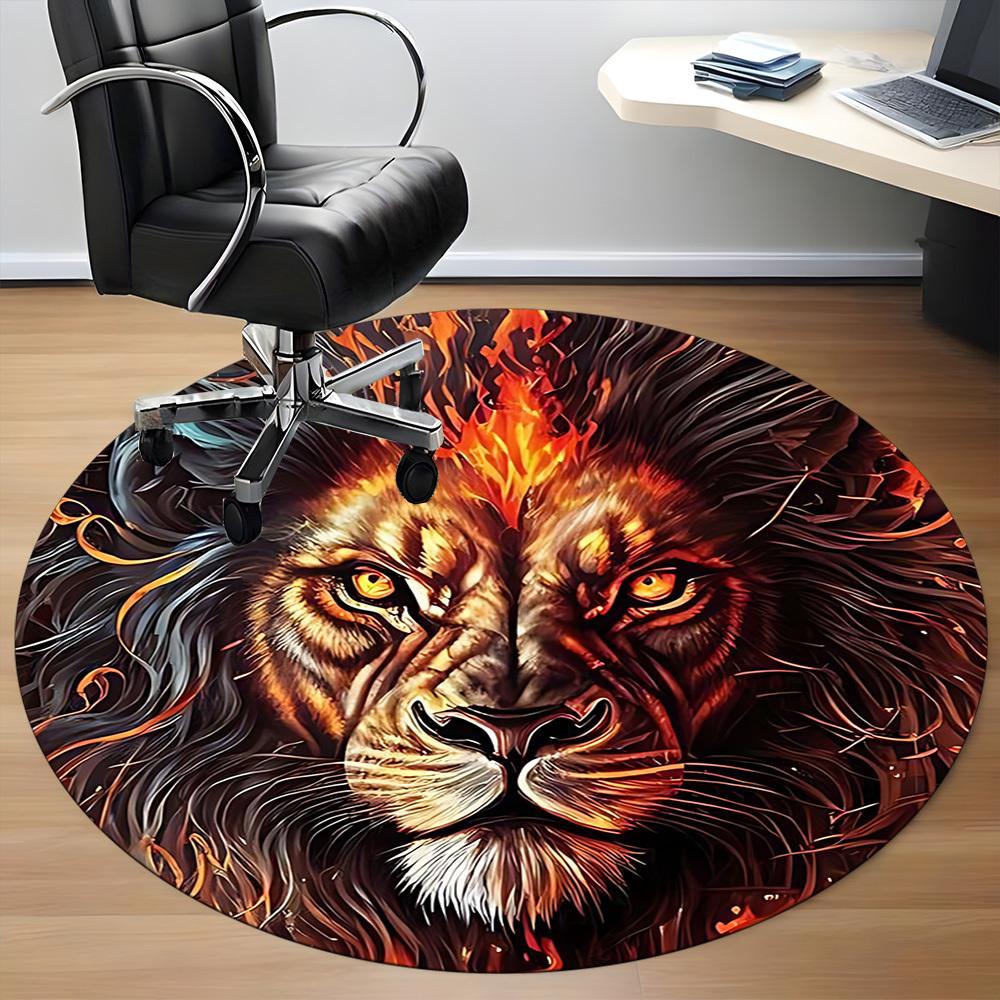 1pc Lion Flame Office Round Area Rug, Indoor Mat Suitable ForOffice, Under Office Chairs Bedroom Living Room Home Decor, Room Deco, N53