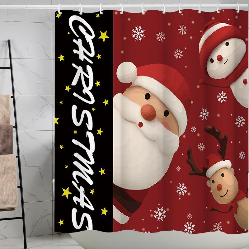 Best-Selling Christmas Digital Print Shower Curtain Waterproof, Includes Plastic C-Shaped Hooks