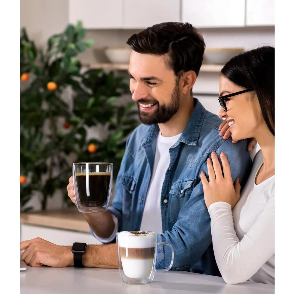 Doppelwandiger Kaffeebecher (4er-Packung) 16oz transparenter Becher mit Henkel, isoliert, für Cappuccino, Tee, hitzebeständiger Latte-Becher