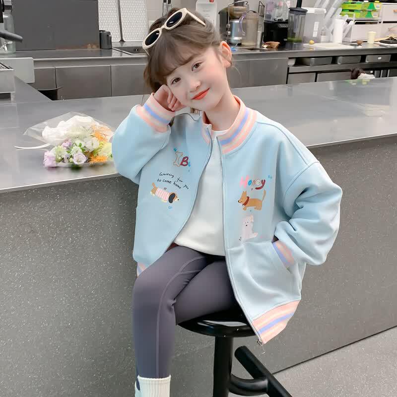 Girls 2026 Spring Autumn Embroidered Baseball Jacket 120