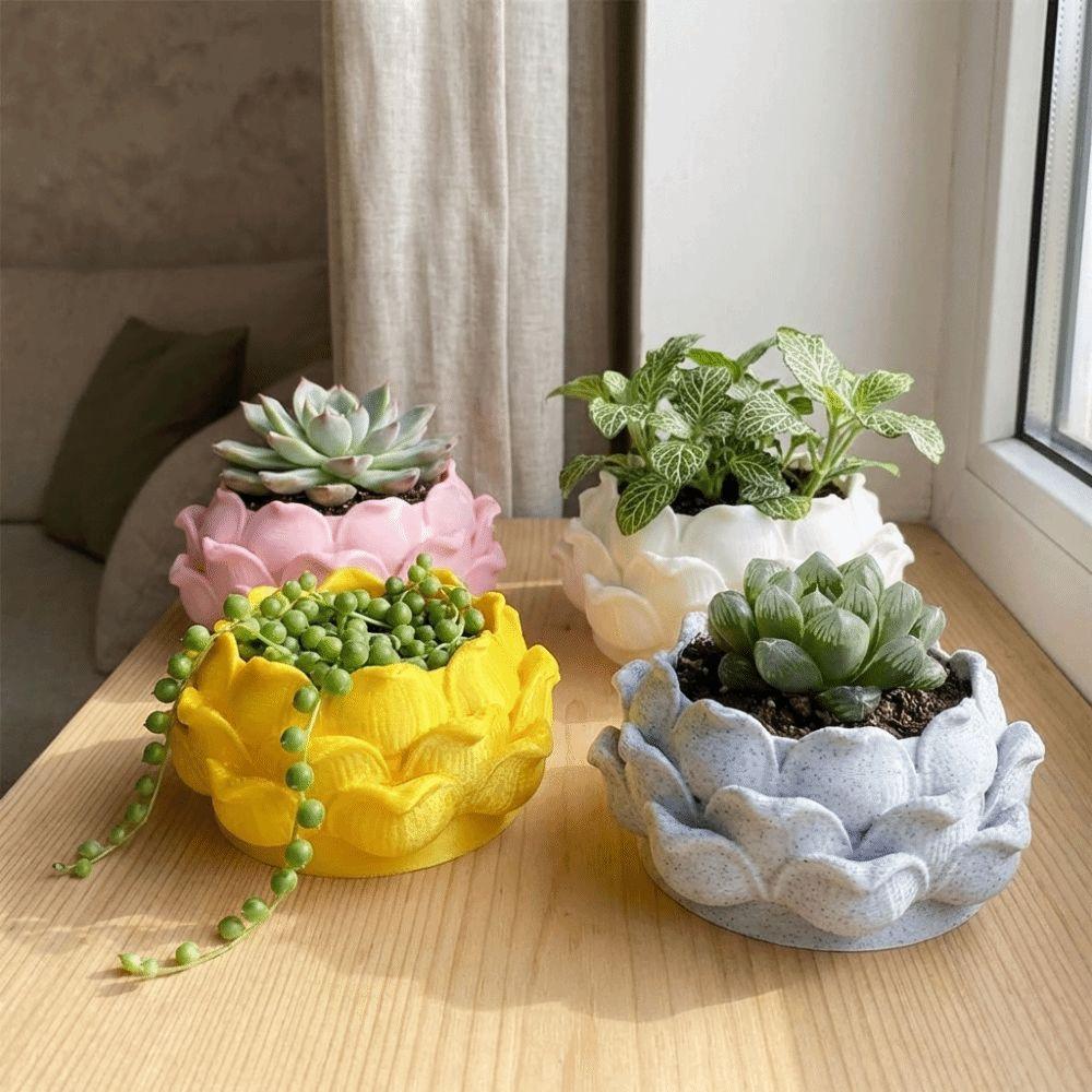 Lotus Shaped Succulent Plant Pot 3D Printed Flower Container Growing Pots for Yard Garden