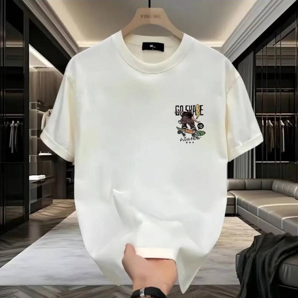 Cross-Border Trendy Brand Heavy Men'S Cotton Short-Sleeved T-Shirt Round Neck Trendy Printed Loose Top Clothing