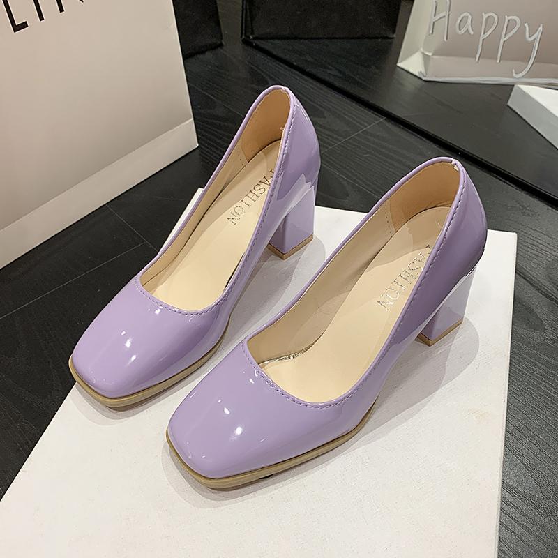 Fashion Autumn New Thick Heel Shoes Women's Fashion Square Head Shallow Mouth Slip-on Non-slip Low High Heels