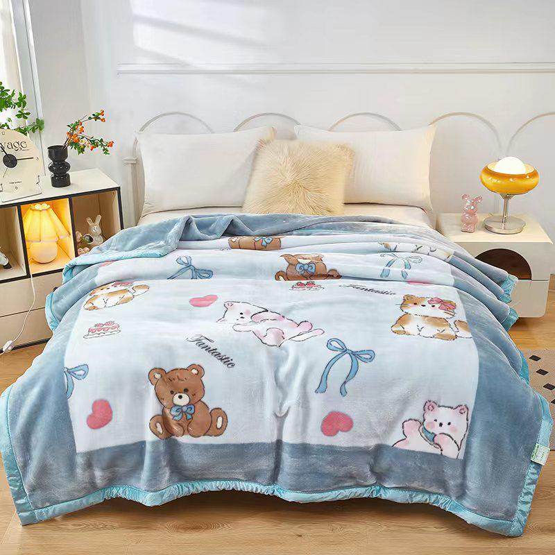 Double-Sided Coral Fleece Raschel Blanket - Thickened Velvet Cover for Autumn & Winter, Perfect Wedding Gift