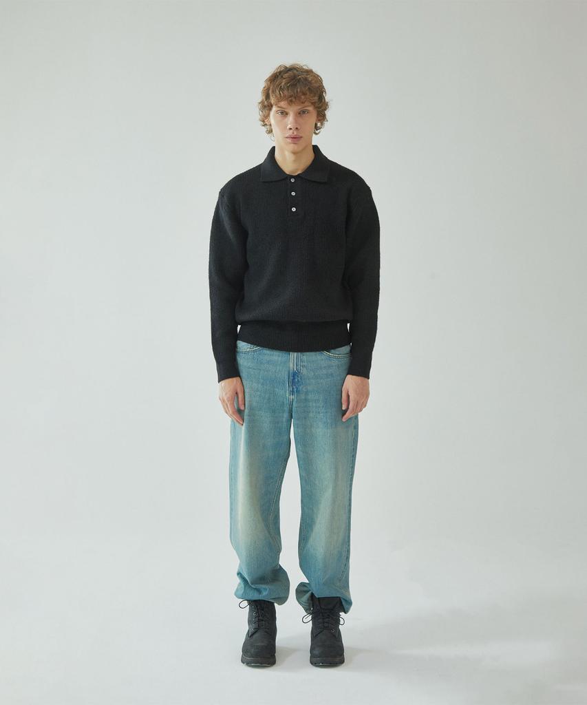 PINBLACK (Men) Button Collar Neck Wool Knit Black