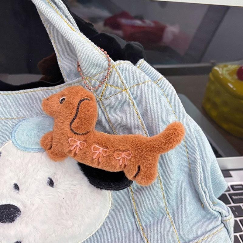 Dog Shaped Plush Bag Charm Keyring Soft Stuffed Animal Keychain Shopping Bag Charm Fashion Accessories for Everyday Use