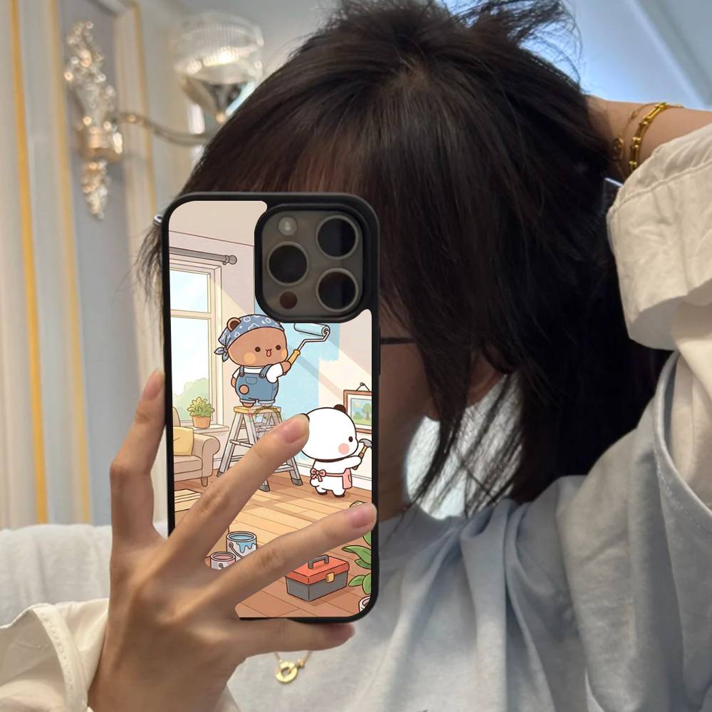 

Cute BuBu D-DuDu Black Hard Plastic Phone Case For Iphone 17 Air 16 15 14 13 12 11 Pro Max PC TPU iPhone 13 pro