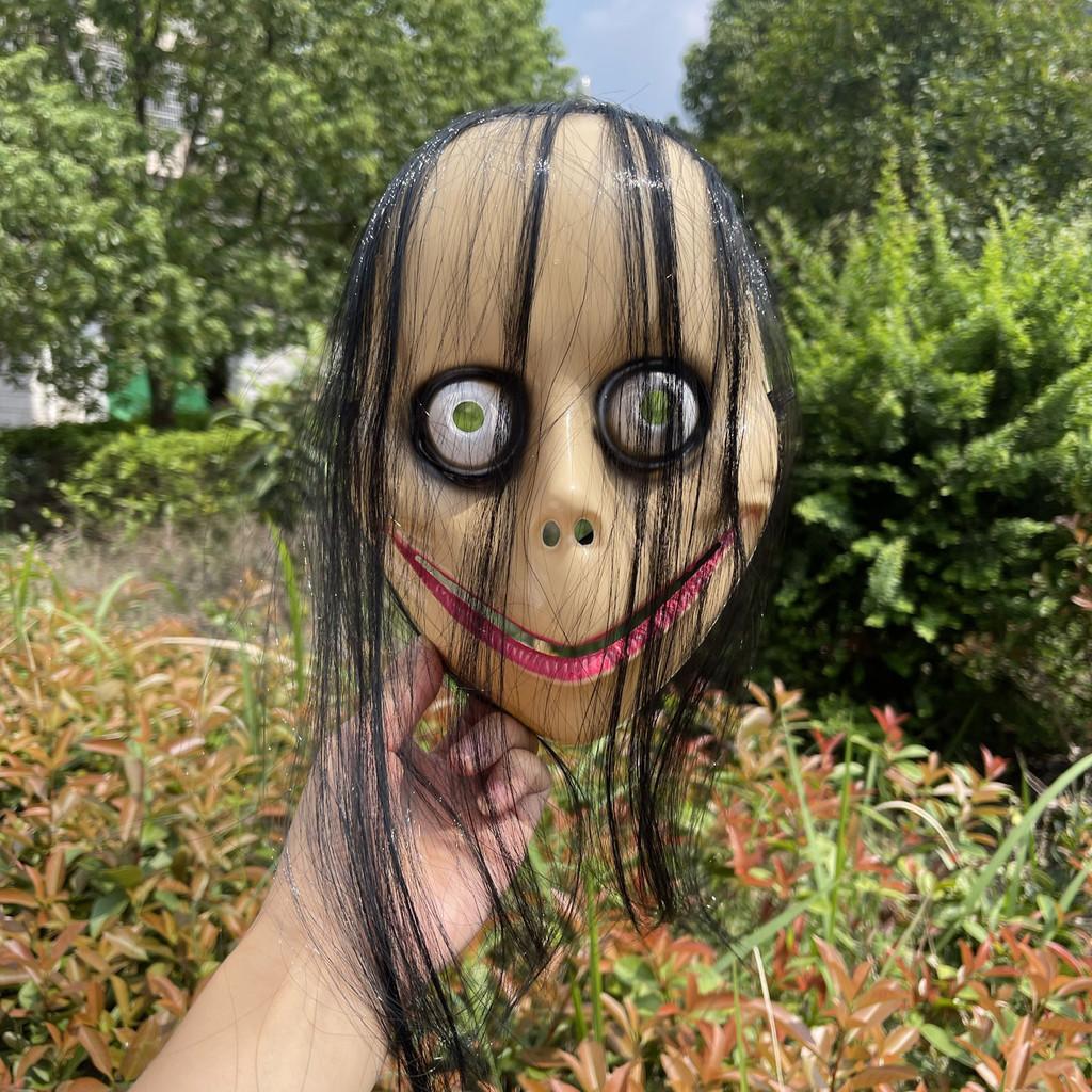 Frightening Long Hair Momo Mask Plastic Spooky Halloween Party Costume Prop