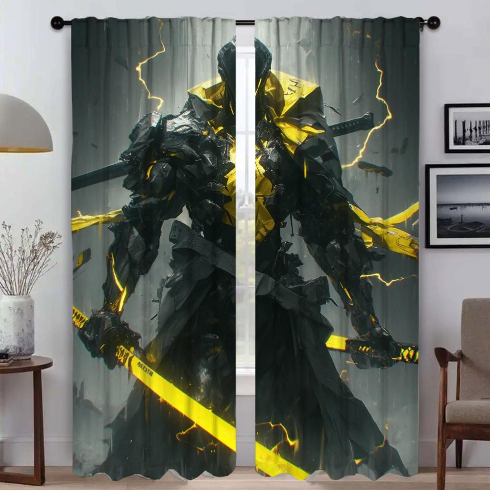Thunder Ghost Warrior Curtains for Living Room Curtain for Room 2 Panel Halloween Decoration Partition Home Interior Curtains