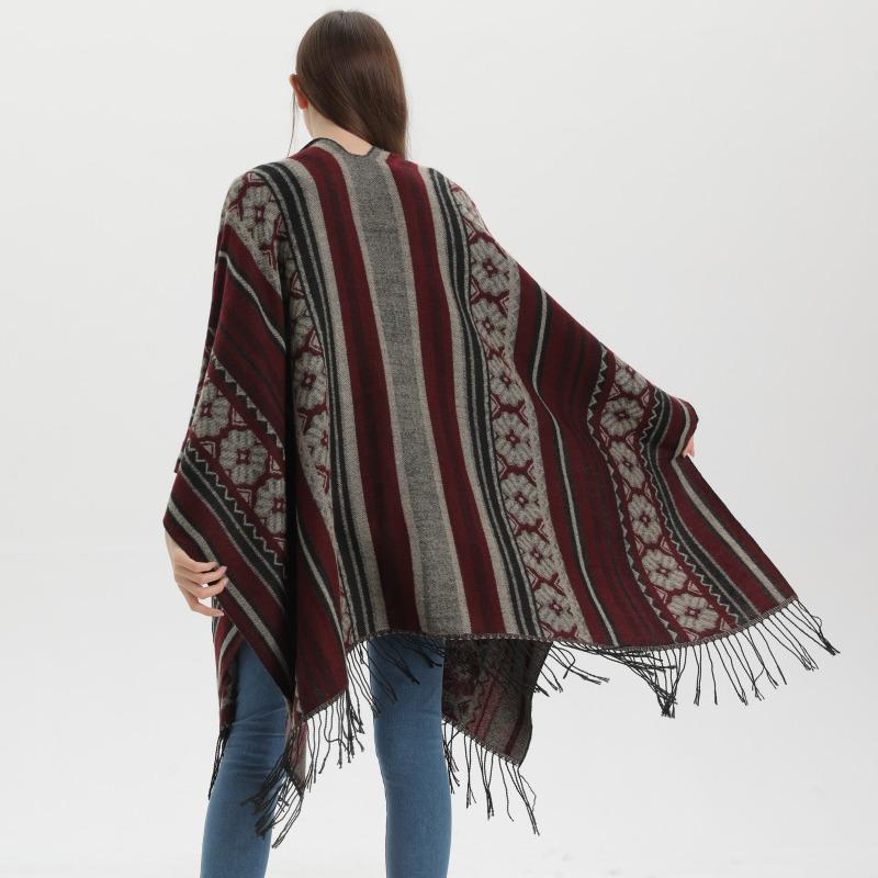 Vintage tassel split women's shawl new imitation cashmere knitted scarf thickened travel knitted cape