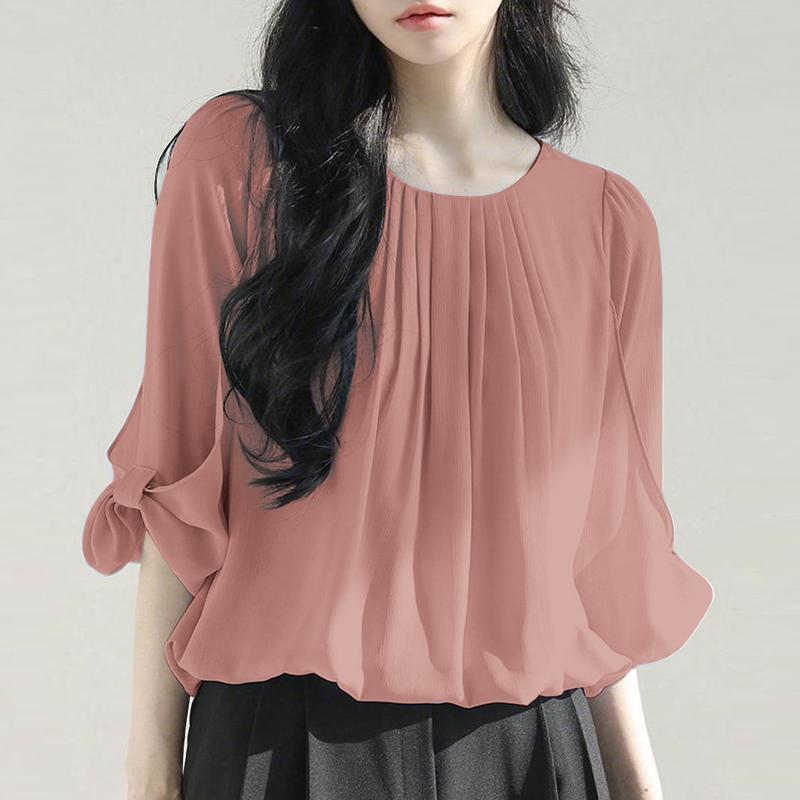 

ZANZEA Женская повседневная однотонная свободная блузка с круглым вырезом и рукавом 3/4 2XL