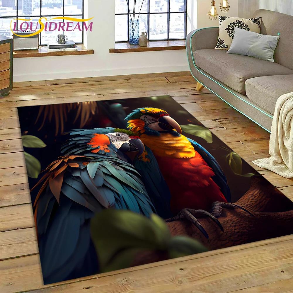 Милий Килим із Зображенням Птахів Мрії, Папуги, Павича в Стилі Мультфільму для Декору Вітальні, Спальні, Нековзний Килимок для Підлоги, Декорація для Дивана, Килимок для Вхідних Дверей