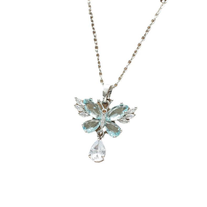 New Zircon Tassel Butterfly Necklace Fashionable White-High-end Collarbone Chain Women